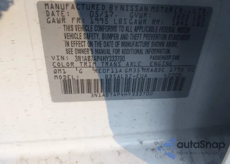 2017 Nissan Sentra Sv from USA, damaged, VIN 3N1AB7AP4HY333700